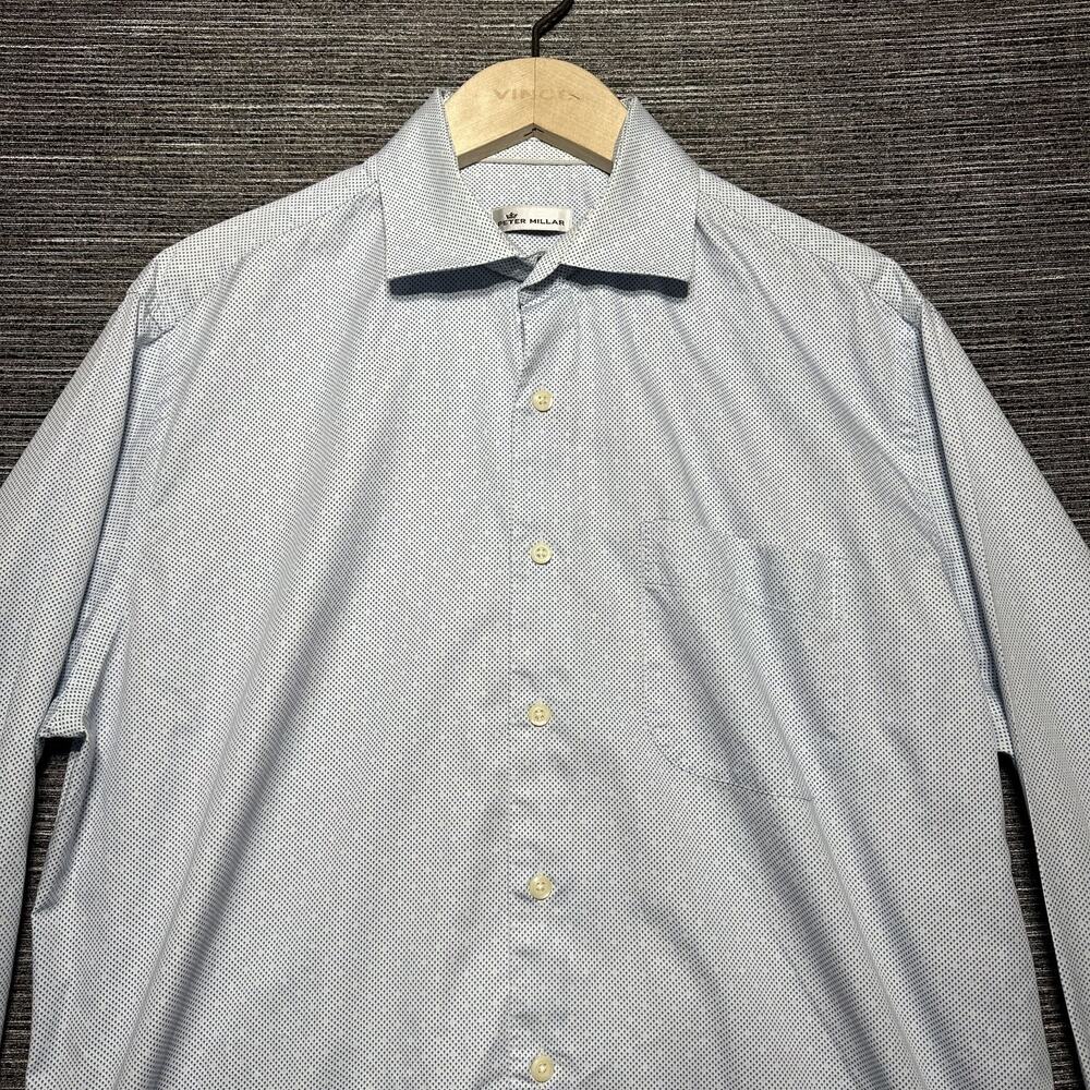 Peter Millar Shirt Men's Large Blue Geometric Dot Long Sleeve Button Up Pocket